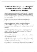 Real Estate Brokerage SAE - Champion's School of Real Estate- 291 Questions- With Complete Solutions