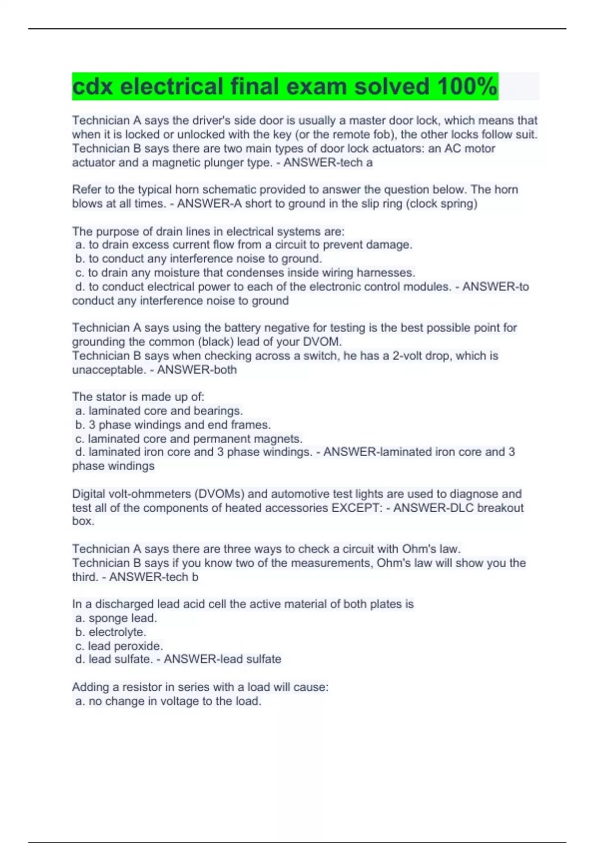cdx electrical final exam solved 100% - Cdx - Stuvia US