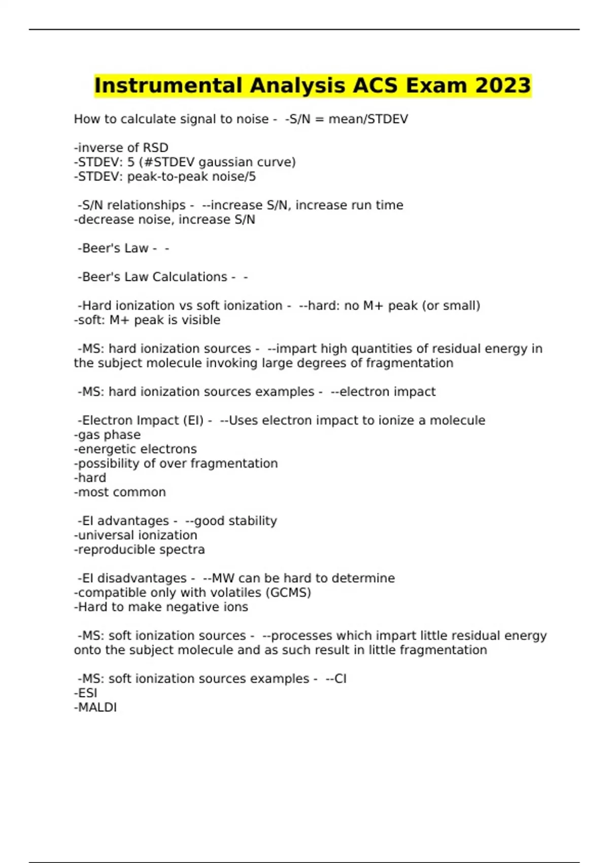 Instrumental Analysis ACS Exams Stuvia US