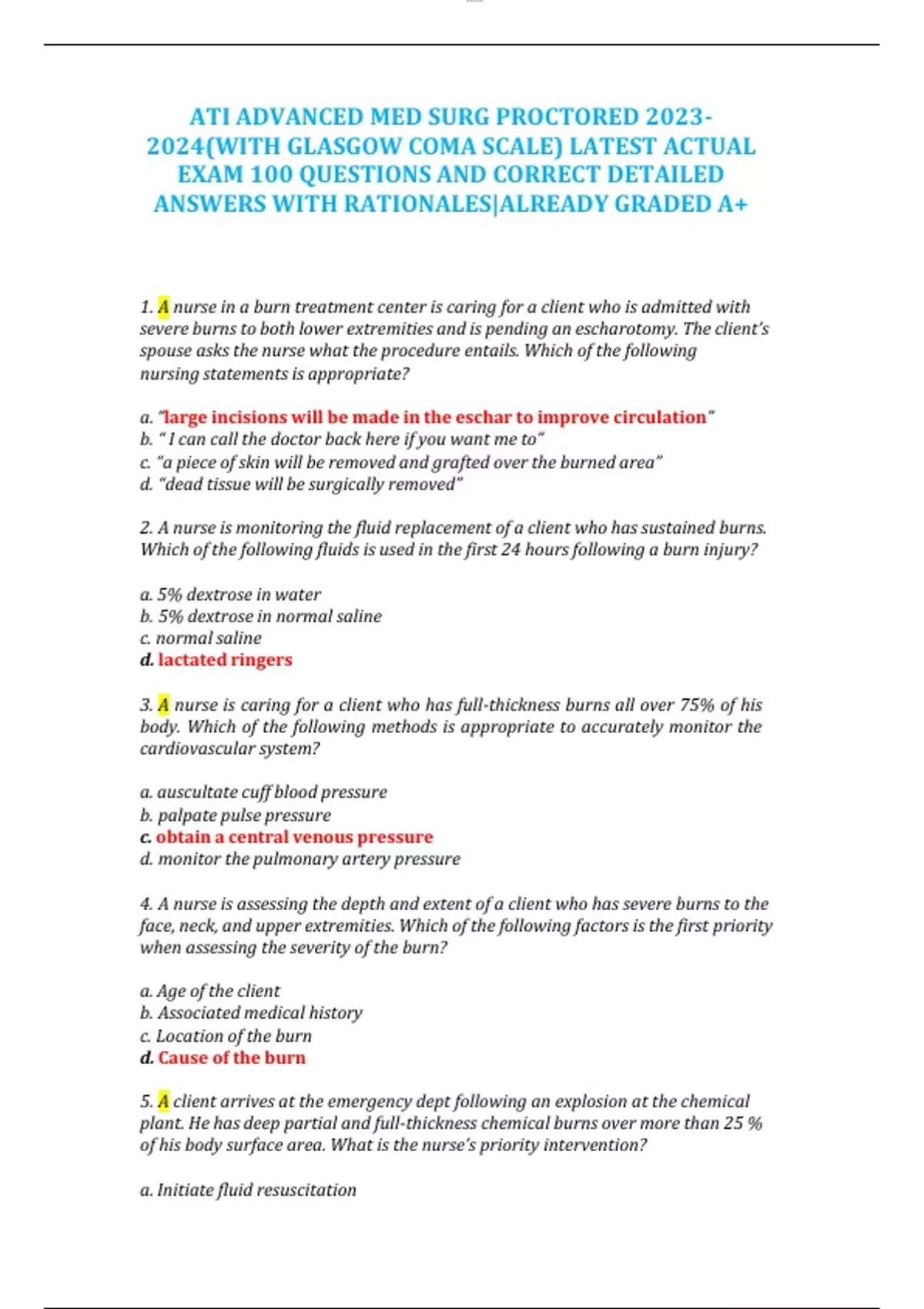 ATI ADVANCED MED SURG PROCTORED (WITH GLASGOW COMA SCALE) LATEST ACTUAL ...