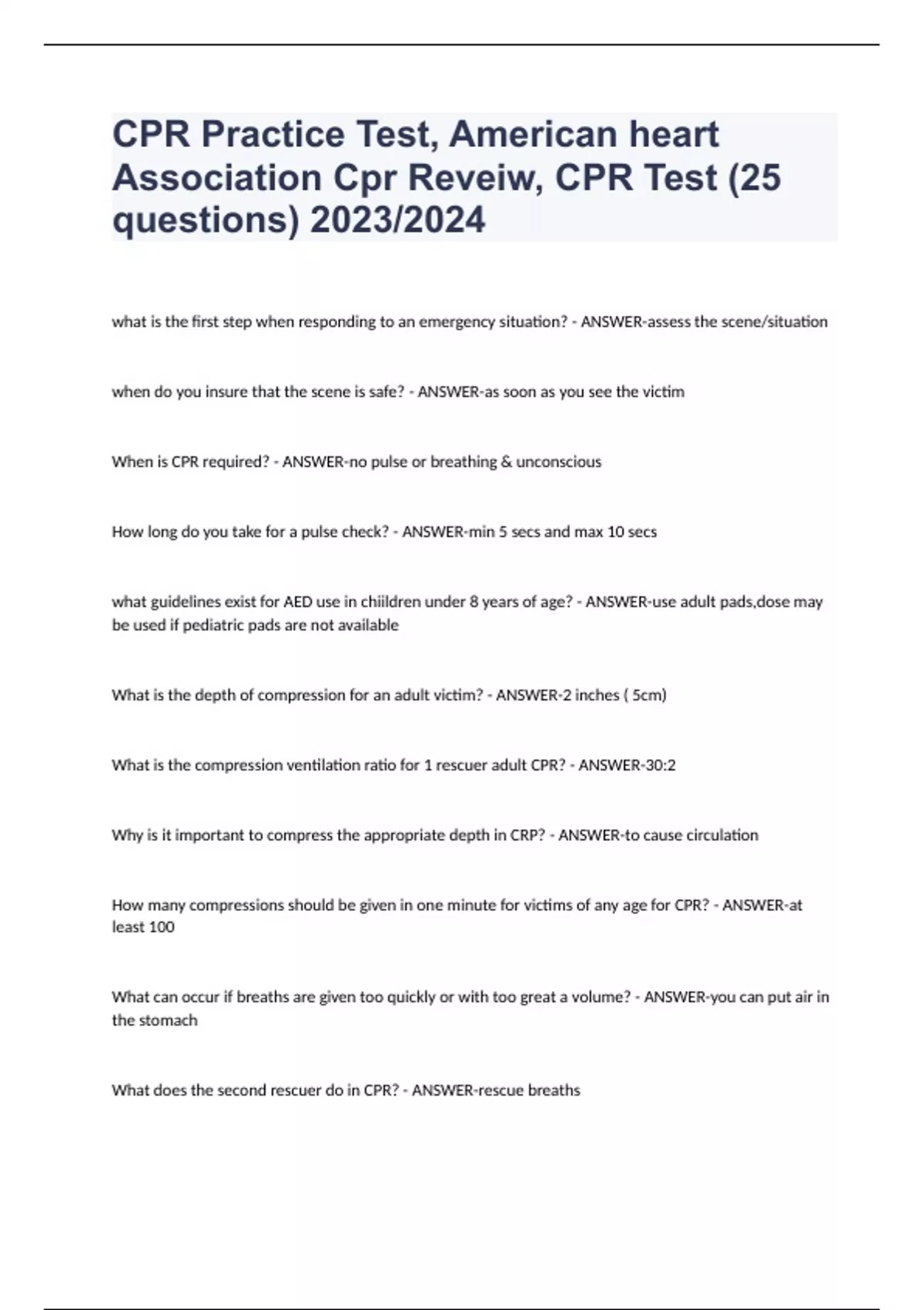 CPR Practice Test, American heart Association Cpr Reveiw, CPR Test (25