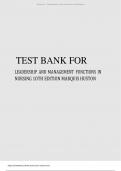 TEST BANK FOR LEADERSHIP AND MANAGEMENT FUNCTIONS IN NURSING 1OTH EDITION MARQUIS HUSTON 2021 UPDATED ALL CHAPTERS