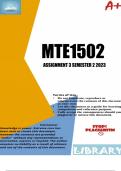 MTE1502 Assignment 3 Semester 2 2023