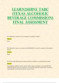 Learn2Serve TABC (Texas Alcoholic Beverage Commission) Final Assessment Exam - 100% Correct & Verified