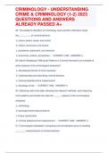 CRIMINOLOGY - UNDERSTANDING  CRIME & CRIMINOLOGY (1-2) 2023  QUESTIONS AND ANSWERS  ALREADY PASSED A+ | Verified