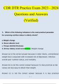 CDR DTR Practice Exam Questions and Answers &lpar;2023 &sol; 2024&rpar; &lpar;Verified Answers&rpar;