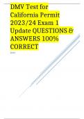 DMV Test for California Permit 2023/24 Exam 1 Update QUESTIONS & ANSWERS 100% CORRECT