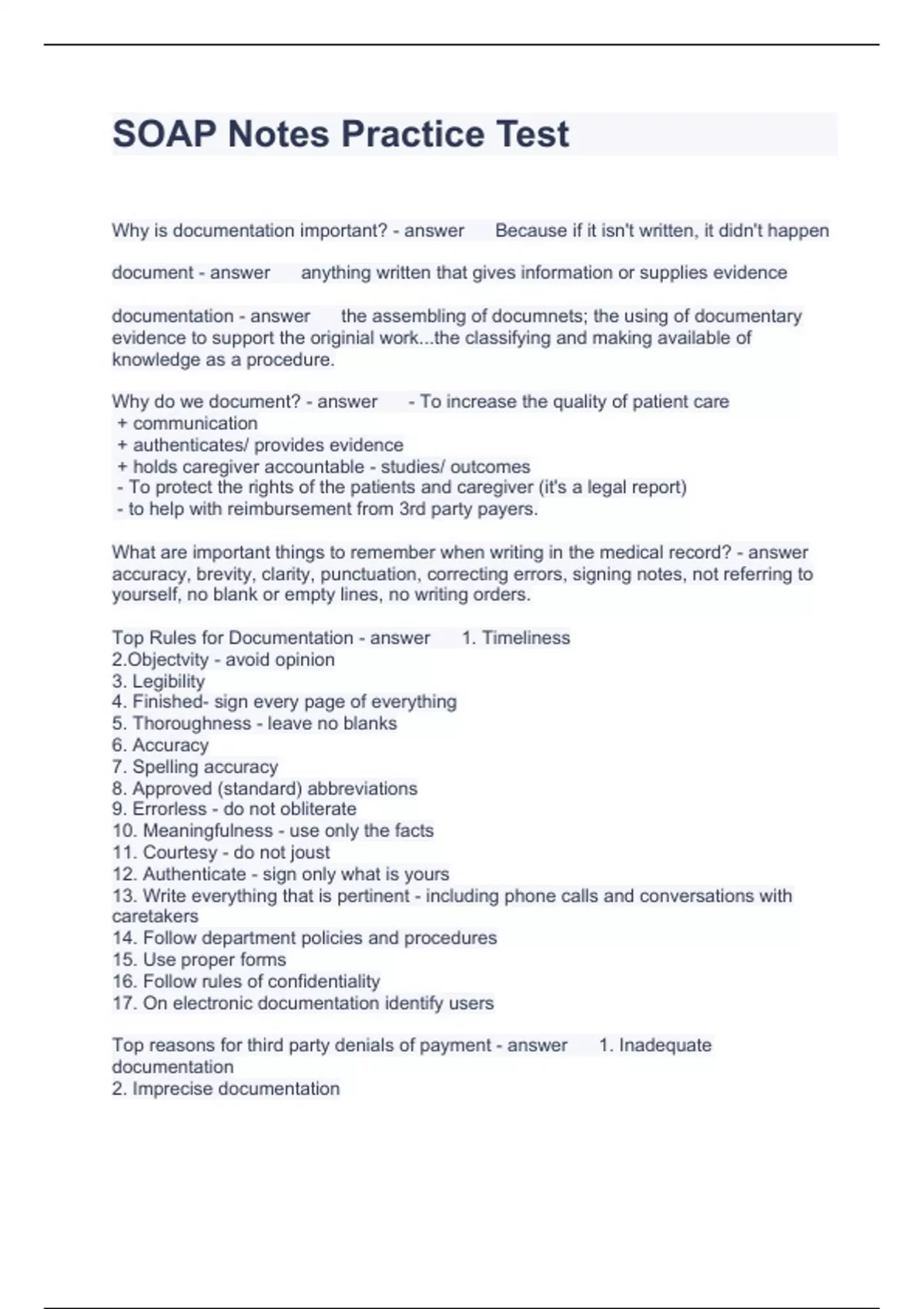 SOAP Notes Practice Test Questions with correct Answers, scored A+