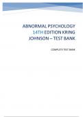 ABNORMAL PSYCHOLOGY 14TH EDITION KRING JOHNSON TEST BANK&period; Complete test bank&period;