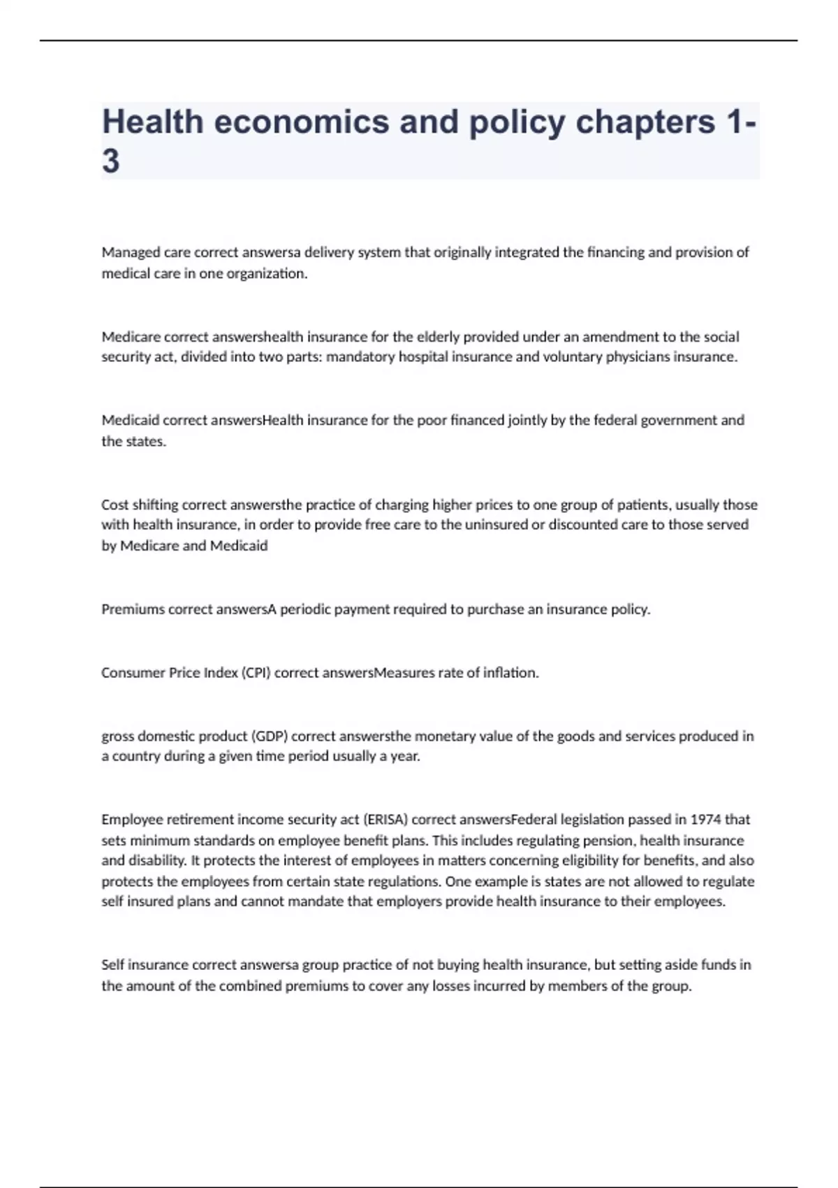 Health economics and policy chapters 13 exam 2023 with verified solutions Health economics