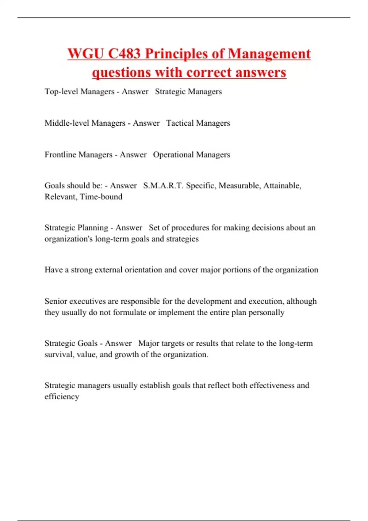 WGU C483 Principles of Management questions with correct answers - WGU ...