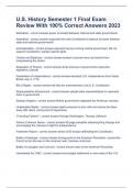 U&period;S&period; History Semester 1 Final Exam Review With 100&percnt; Correct Answers 2023