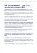 U&period;S&period; History Semester 1 Final Exam Questions And Answers 2023