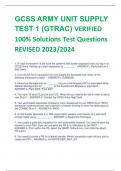 GCSS ARMY UNIT SUPPLY  TEST 1 &lpar;GTRAC&rpar; VERIFIED  100&percnt; Solutions Test Questions REVISED 2023&sol;2024