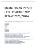Mental Health (PSYCH)  HESI - PRACTICE 2021 RETAKE 2023//2024