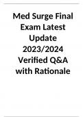 Med Surge Final Exam Latest Update 2023/2024 Verified Q&A with Rationale
