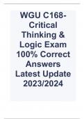 WGU C168-Critical Thinking & Logic Exam 100% Correct Answers  Latest Update 2023/2024