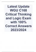 Latest Update WGU C168 Critical Thinking and Logic Exam with 100&percnt; Correct Answers 2023&sol;2024