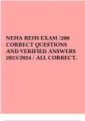 NEHA REHS/RS EXAM /200 CORRECT QUESTIONS AND VERIFIED ANSWERS 2023/2024 / ALL CORRECT