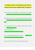 Car Dealer License Test Questions and Answers Already Passed Latest Updated 2023 &vert; Graded A&plus;