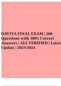 DAVITA FINAL EXAM | 200 Questions with 100% Correct Answers | ALL VERIFIED | Latest Update | 2023/2024