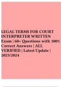 LEGAL TERMS FOR COURT INTERPRETER WRITTEN Exam | 60+ Questions with 100% Correct Answers | ALL VERIFIED | Latest Update | 2023/2024