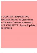 COURT INTERPRETING IDIOMS Exam | 50 Questions with 100% Correct Answers | ALL CORRECT | Latest Update | 2023/2024