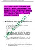 TEST BANK FOR PSYCHIATRIC  MENTAL HEALTH NURSING 7TH EDITION 2023 LATEST UPDATED RATED & GRADED A&plus; PASS&excl;&excl;&excl; NEWEST EXAM&excl;&excl;&excl;