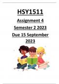 HSY1511 ASSIGNMENT 4 2023 ANSWERS