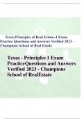 Texas-Principles of Real Estate&equals;1 Exam Practice Questions and Answers Verified 2023 - Champions School of Real Estate Texas - Principles 1 Exam Practice Questions and Answers Verified 2023 - Champions School of RealEstate