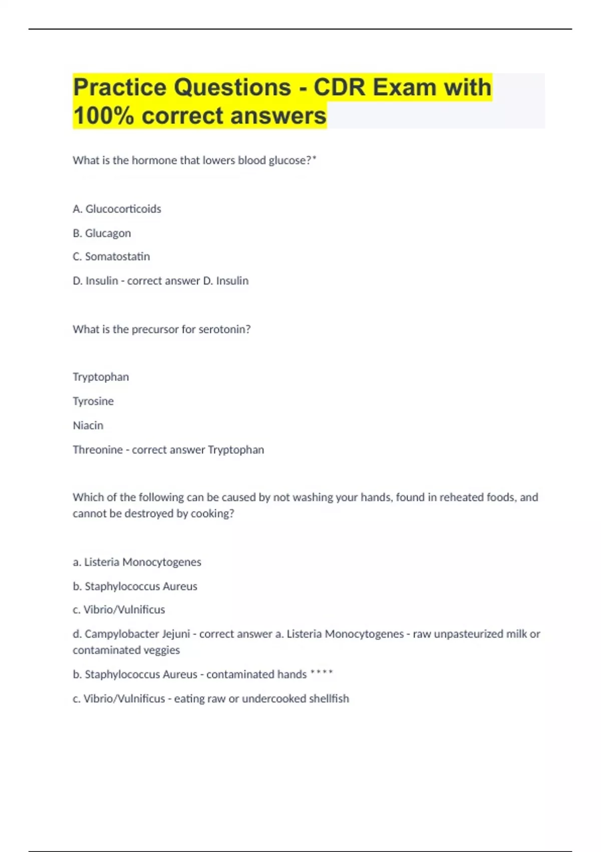 Practice Questions - CDR Exam with 100% correct answers - CDR RD ...
