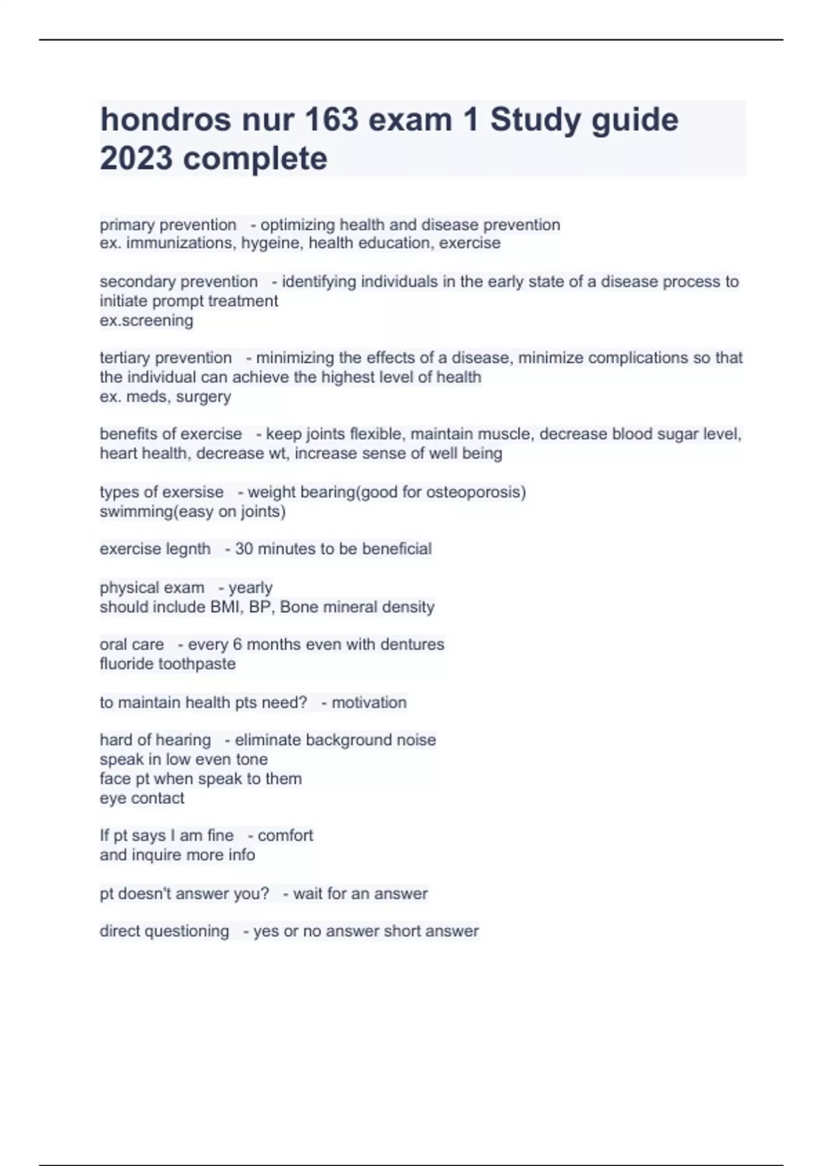 hondros nur 163 exam 1 Study guide 2023 complete - NUR 163 - Stuvia US