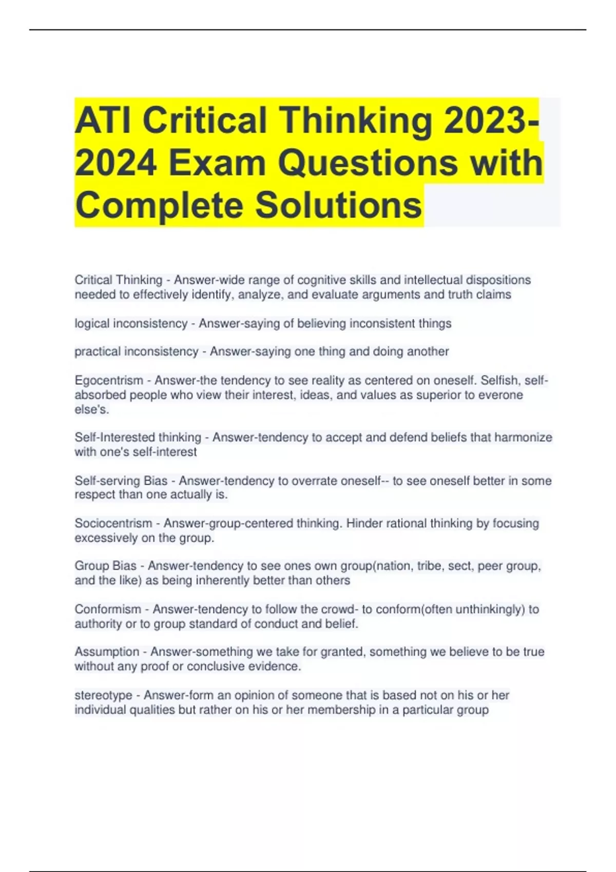 ati critical thinking exam 2023