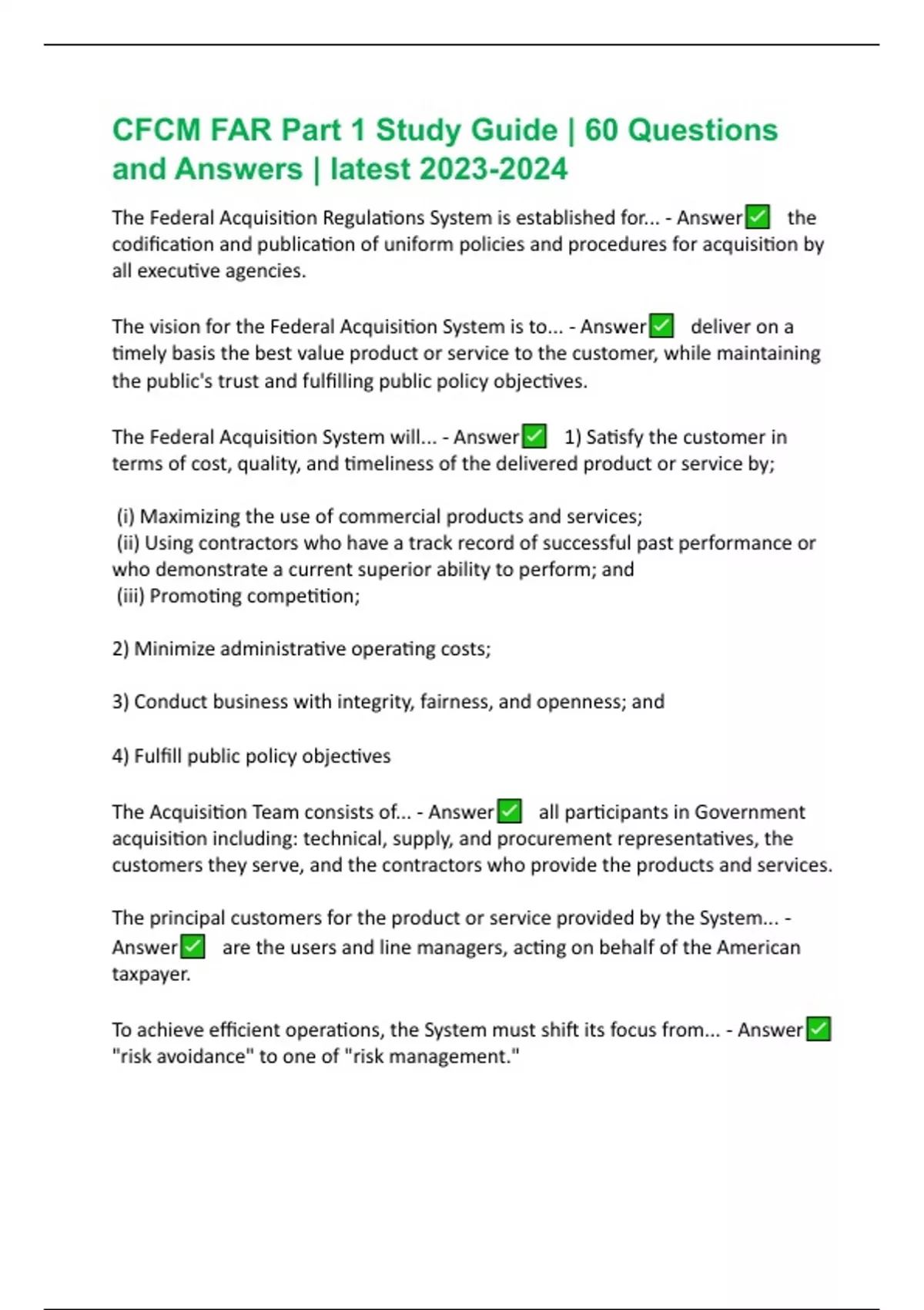 CFCM FAR Part 1 Study Guide | 60 Questions and Answers | latest - CFCM ...