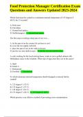 Food Protection Manager Certification Exam Questions and Answers Updated 2023-2024