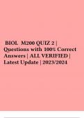 BIOL M200 QUIZ 2 | Questions with 100% Correct Answers | ALL VERIFIED | Latest Update | 2023/2024