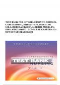 TEST BANK FOR INTRODUCTION TO CRITICAL CARE NURSING, 8TH EDITION, MARY LOU SOLE, DEBORAH KLEIN, MARTHE MOSELEY, ISBN: 9780323641937 | COMPLETE CHAPTER 1-21 NEWEST GUIDE 2023/2024