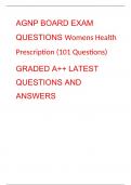AGNP BOARD EXAM QUESTIONS Womens Health Prescription (101 Questions) GRADED A++ LATEST QUESTIONS AND ANSWERS  