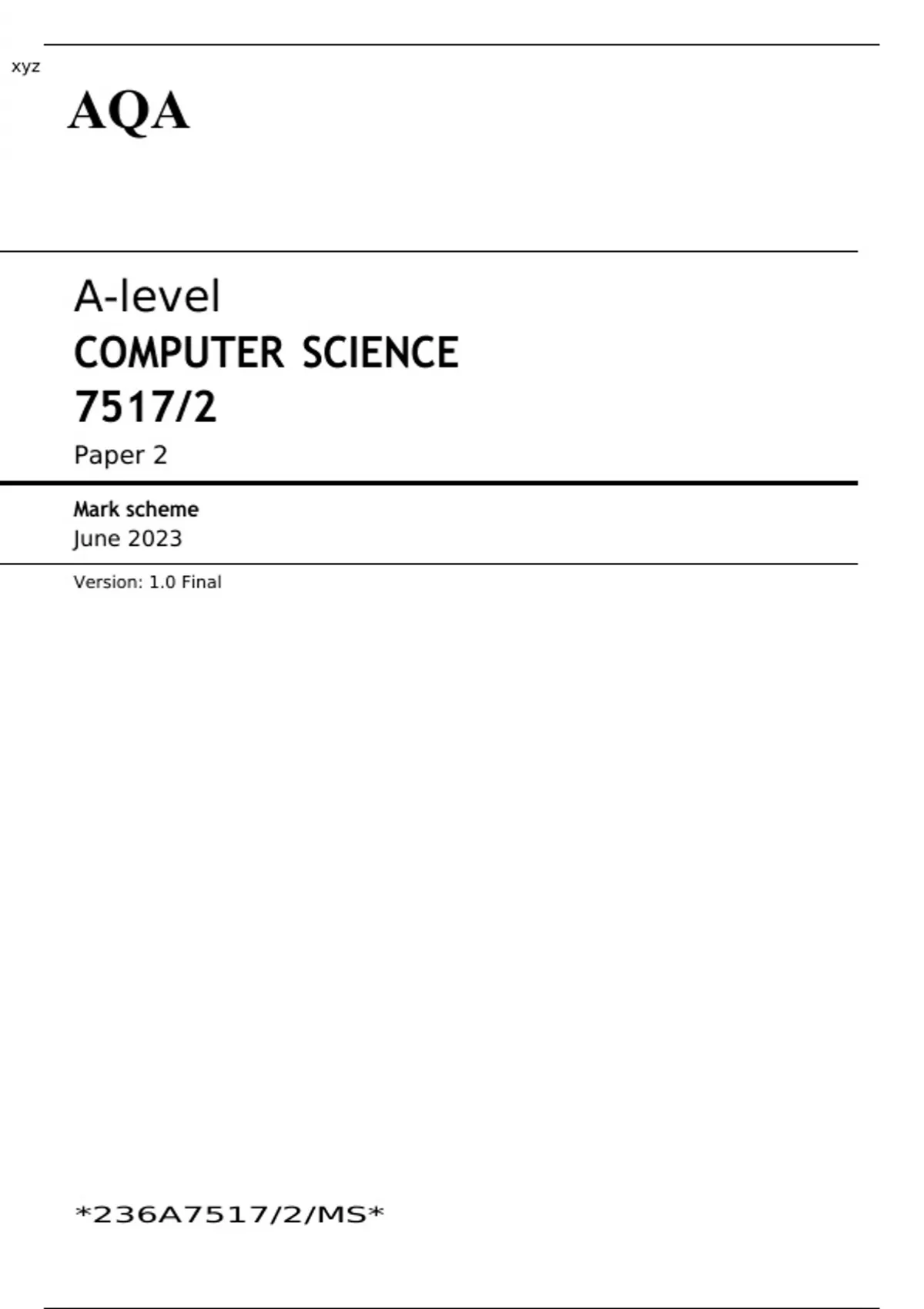 AQA Alevel COMPUTER SCIENCE Paper 1 and 2 JUNE 2023 QUESTION PAPERS