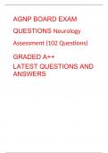 AGNP BOARD EXAM QUESTIONS Neurology Assessment (102 Questions) GRADED A++ LATEST QUESTIONS AND ANSWERS   