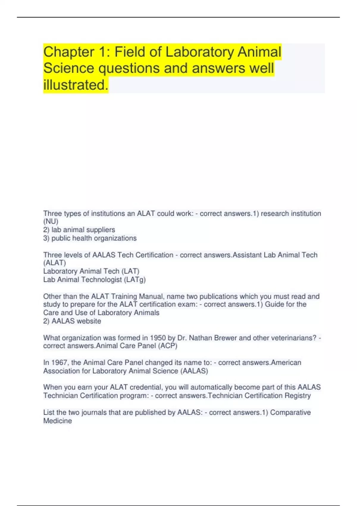 Chapter 1 Field of Laboratory Animal Science questions and answers