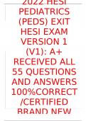 2022 HESI PEDIATRICS (PEDS) EXIT HESI EXAM VERSION 1 (V1): A+ RECEIVED ALL 55 QUESTIONS AND ANSWERS 100%CORRECT/CERTIFIED BRAND NEW