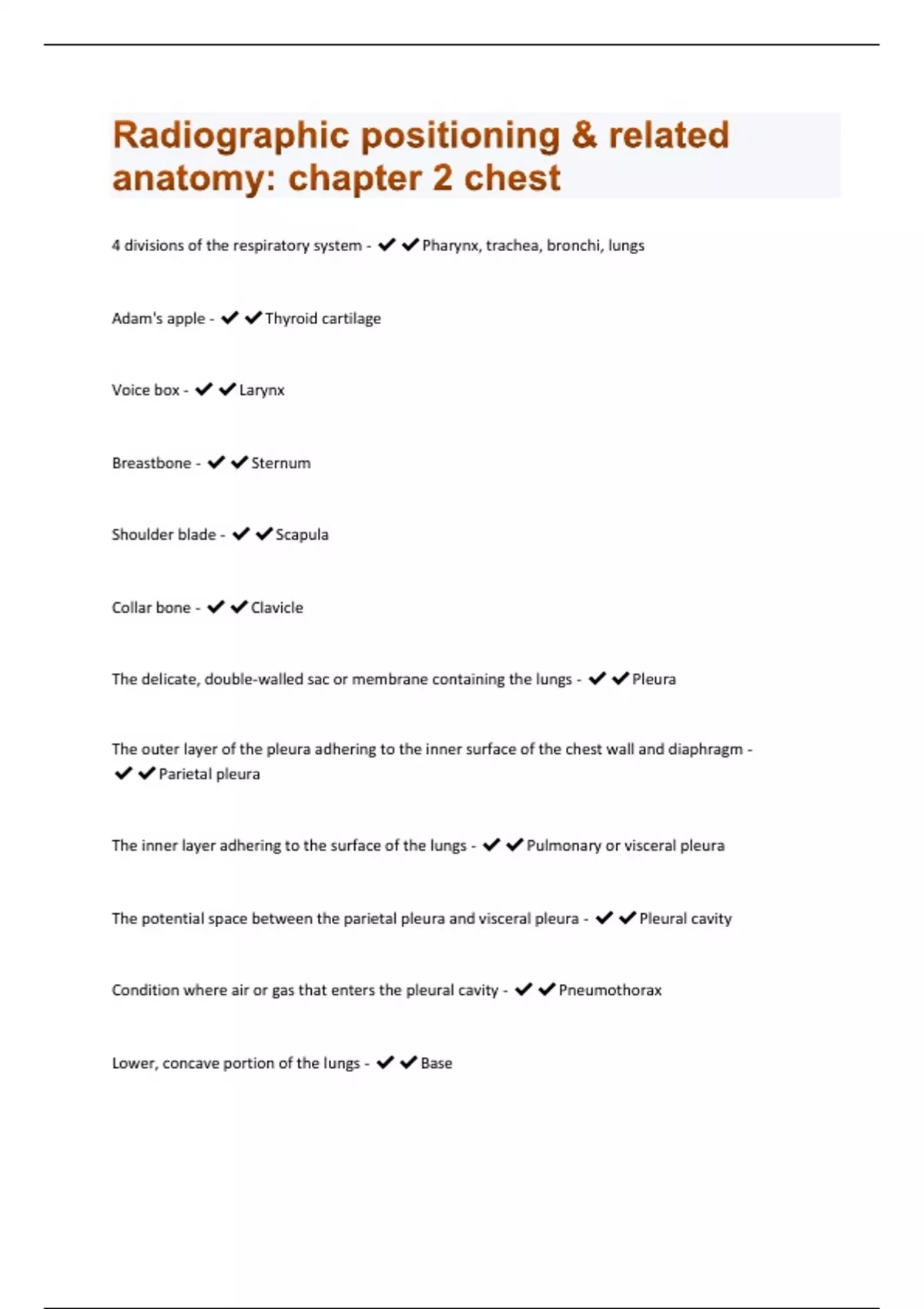Radiographic positioning & related anatomy: chapter 2 chest (questions ...