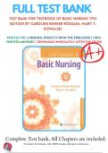 Test Bank For Textbook of Basic Nursing 11th Edition by Caroline Bunker Rosdahl; Mary T. Kowalski | 20162017 |9781469894201 | Chapter 1-103 | Complete Questions and Answers A+