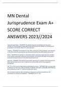 MN Dental  Jurisprudence Exam A+  SCORE CORRECT  ANSWERS 2023//2024