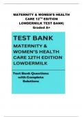 MATERNITY & WOMEN’S HEALTH CARE 12TH EDITION LOWDERMILK TEST BANK| Graded A+