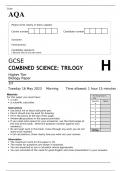 AQA GCSE COMBINED SCIENCE TRILOGY Higher Tier Biology Paper 1 JUNE 2023 QUESTION PAPER