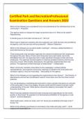 Certified Park and Recreation Professional Examination Questions and Answers 2023