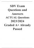SDV Exam Questions and Answers  ACTUAL Questions 2023/2024  Graded A+ Already Passed