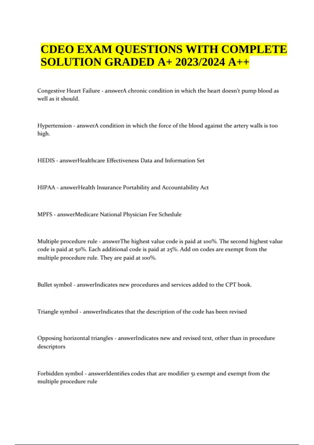 CDEO EXAM PRACTICE QUESTIONS WITH COMPLETE SOLUTION | LATEST GRADED A+ ...